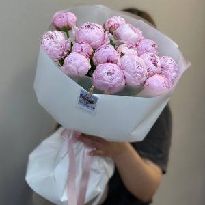 15 светло-розовых пионов в упаковке